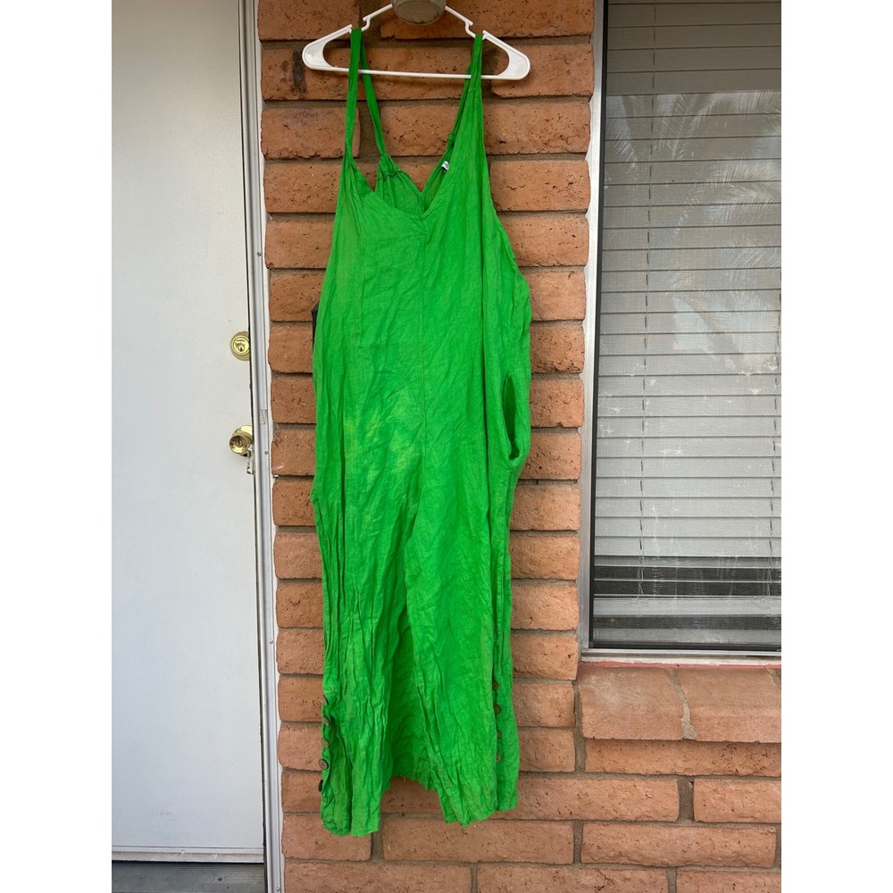 Little Corner Miami Green 100% Linen Harem Jumpsuit Made in Italy Lagenlook OS